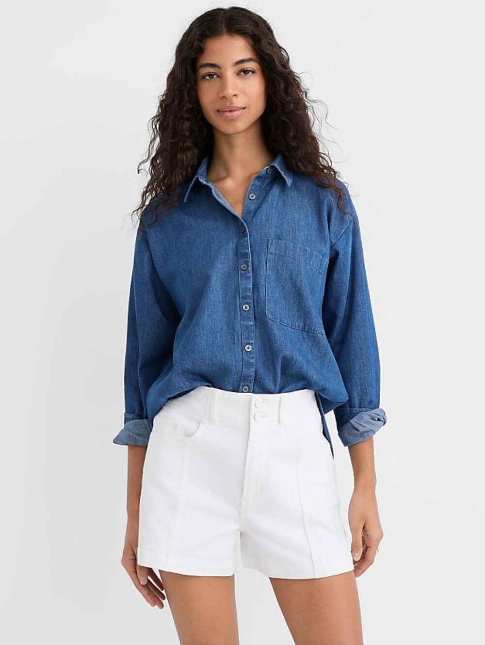 NWT Loft Chambray Everyday Oversized Pocket Shirt